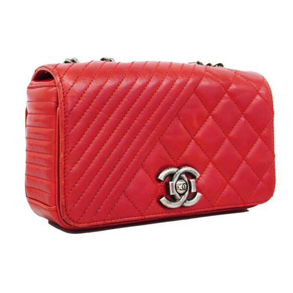 Chanel Shoulder Bag Matelasse Coco Boy W Chain Calfskin Red Women's - Picture 2 of 16